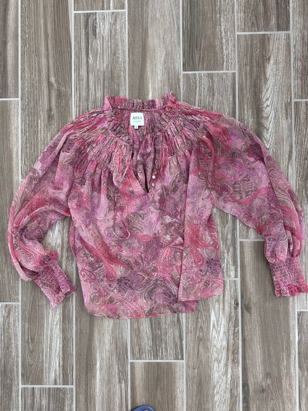 Misa Los Angeles Pink Paisley Sheer Peasant Blouse